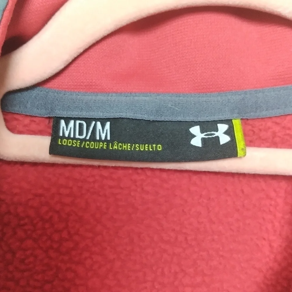 Under Armour Loose Fit Full Zip Red and Gray Fleece Jacket Size Medium